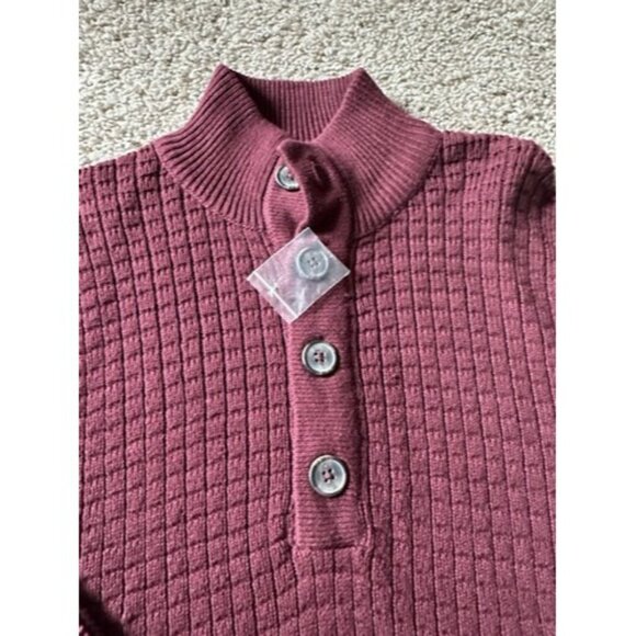 Ethan Pierce Mens Button Detail Knit Long Sleeve Pull Over Burgundy Size Small - Picture 4 of 14